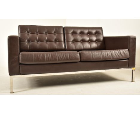 Florence Knoll Style - A contemporary two&nbsp;seater sofa settee. The sofa comprising of brown button backed leather cushion