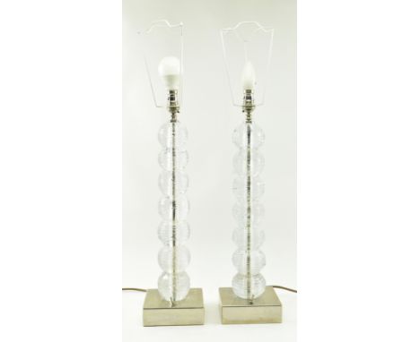 Porta Romana - A pair of Contemporary high end design spun clear glass desk table lamps. Each light having a series of spun g