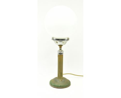 A vintage 20th century Art Deco industrial desk / table lamp light. The lamp having a large&nbsp;globe opaque glass shade rai