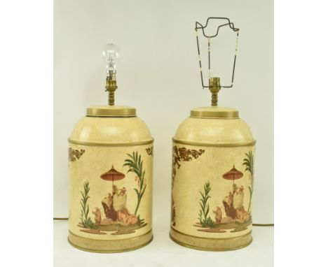 Tindle Lighting, London - a pair of contemporary high end design tole desk table lamps lights in the shape of tea canisters. 