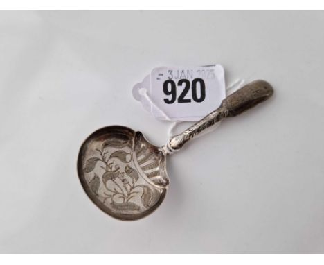 A Georgian caddy spoon with shaped oval bowl, Birmingham by IW?