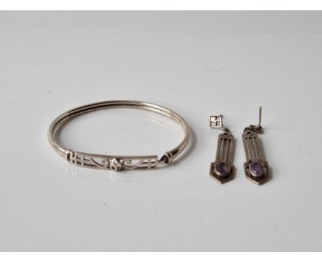 A RENNIE MACKINTOSH silver bangle and earring set boxed