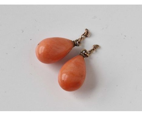 A pair of antique coral drop earrings