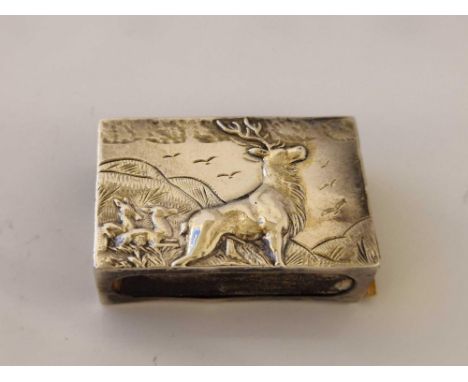 Small matchbox cover embossed with a stag. 1.75 in long. Birmingham 1903 By C &amp; N