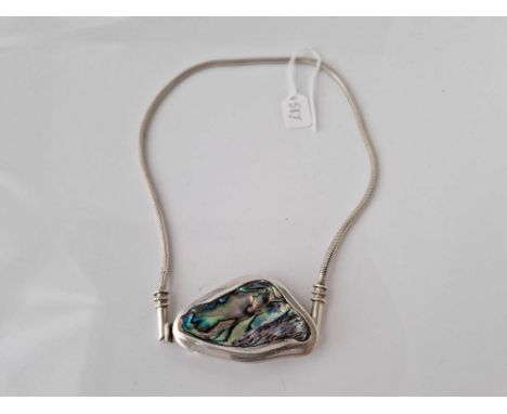 A silver and MOP collar necklace with Abalone 16 inch 91 gms  