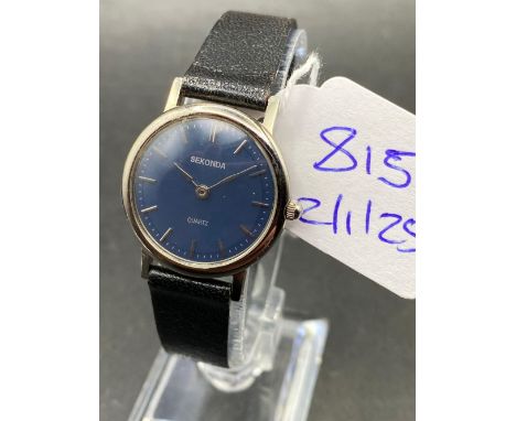 Vintage Sekonda ladies wristwatch with blue dial, on black strap