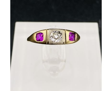 An Antique Diamond set ring with Rubies Size L