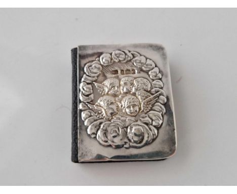 Miniature mounted prayer book in mint order decorated with cherubs. 2 in high. Birmingham 1904