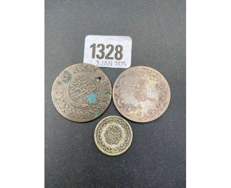 Ottoman Empire large silver coin plus others