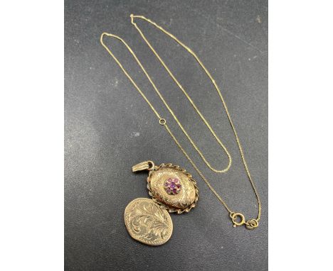 An antique ruby set 9ct locket on 9ct chain 3.8g