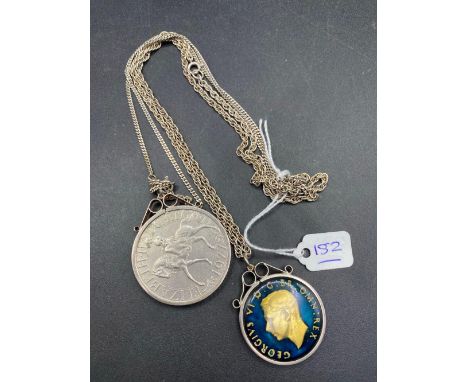 Two Silver Coin Pendant Necklace with Enamel 72 gms