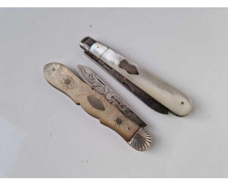 Two fruit knives with M O P sides, one Birmingham 1888,