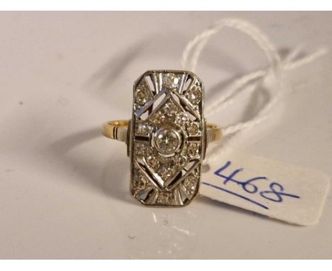 A ART DECO PLAQUE DIAMOND RING 18CT GOLD AND PLATINUM SIZE M 2.6 GMS