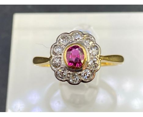 A Fine Edwardian Ruby &amp; Diamond ring set in 18ct &amp; Platinum Size M 3.5g 