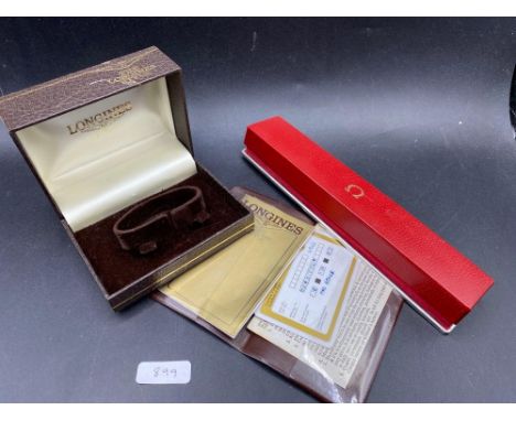 A Red Omega Ladies Wrist Watch Box together with Longines Box