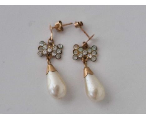 A pair of multi stone and pearl earrings 9ct 1.4 gms