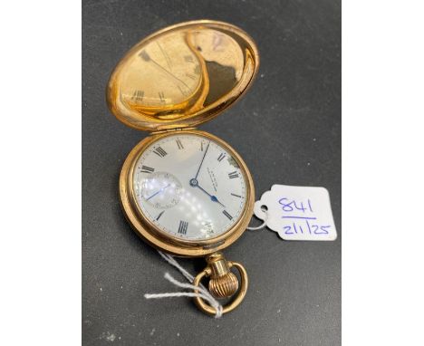 A rolled gold WALTHAM hunter gents pocket watch with seconds dial