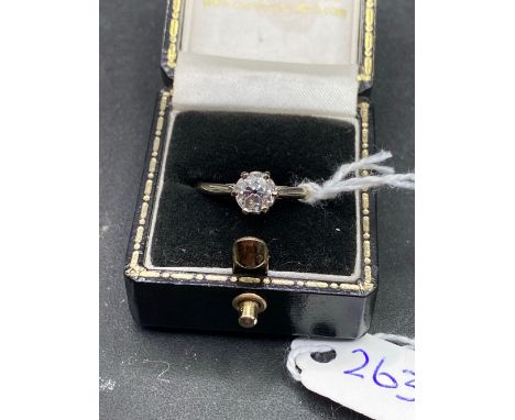 GOOD OLD CUT DIAMOND SOLITAIRE RING STONE APPROX 60PTS 18CT WHITE GOLD sz O 2.5g