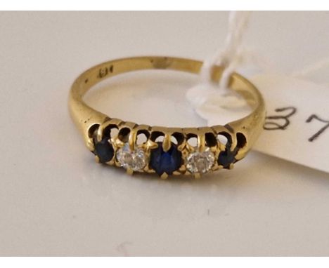 A sapphire and diamond ring 18ct gold size N 2.6 gms