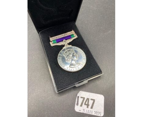 A military medal for Campaign Service with Northern Ireland Bar to LCP RV Bowsher PARA, boxed