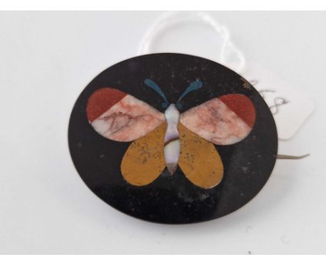 A Victorian pietra dura butterfly brooch