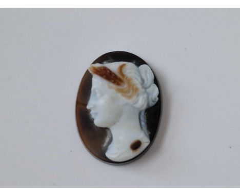 3 colour banded agate hard stone cameo of a female head