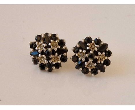 A pair of sapphire and diamond ear studs 9ct 2.7 gms