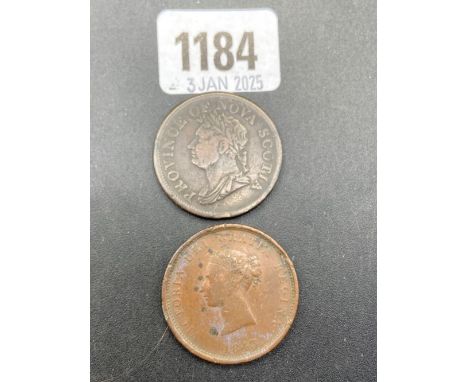 Canada two penny tokens for New Brunswick 1843 &amp; Nova Scotia 1832 (2)