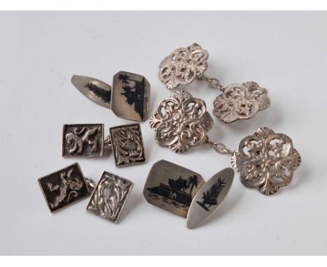 Four pairs of silver cufflinks