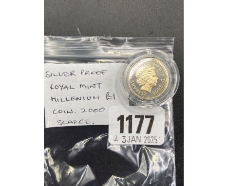 Silver proof Royal Mint Millennium £1 coin, scarce 2000