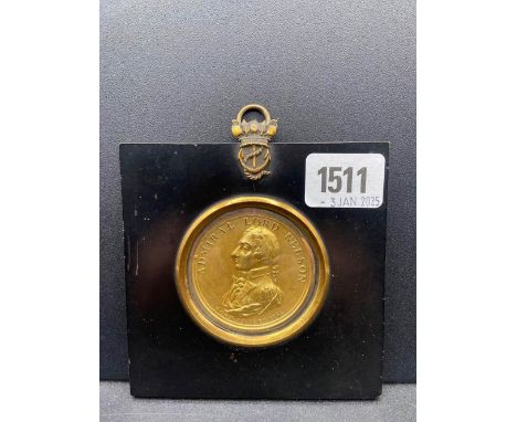 Large gilt medal Admiral Nelson in frame