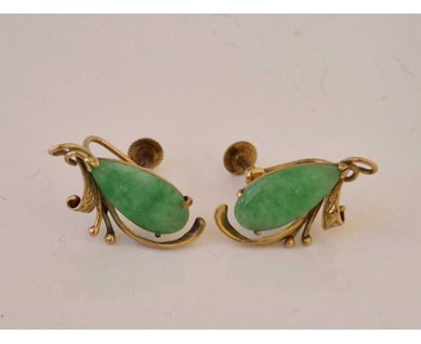 A pair of jadeite earrings 9ct