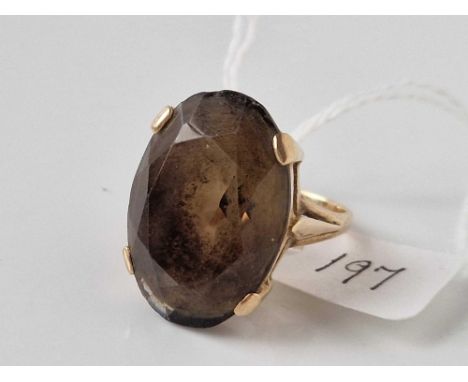 A large smokey quartz ring 9ct size P 10.3 gms