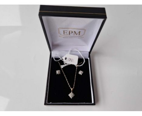 A diamond pendant necklace and earrings set 9ct boxed