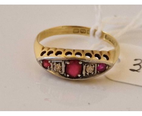 A ruby and diamond ring 18ct gold size O 2.5 gms