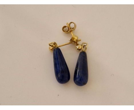 A pair of lapis drop earrings 9ct