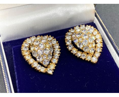 CHRISTIAN DIOR 1960’s– by Mitchel Maer signed pair of diamante ear clips