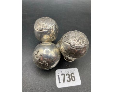 Three silver crested baton finials