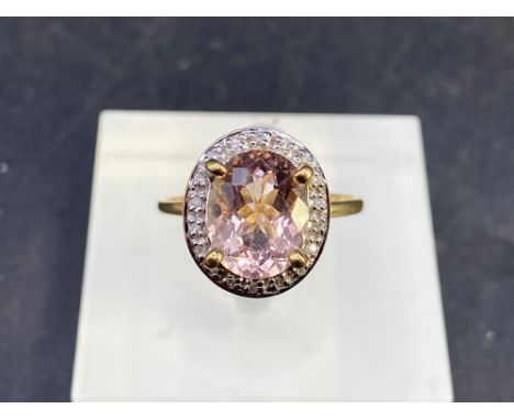 A diamond and gem stone morganite cluster ring 9ct Size N