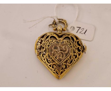 Ornate Fancy Opening Heart Shaped Travelling Watch Locket Working on Gilt Metal