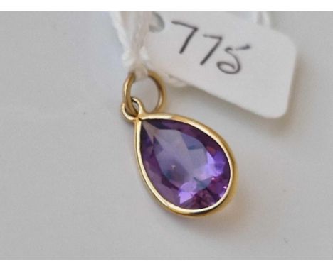 A mounted amethyst drop pendant 9ct