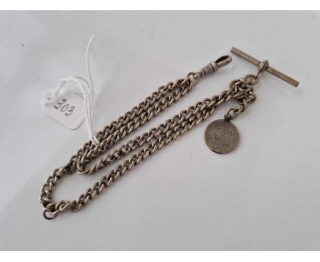 A silver albert chain with Indian coin fob 7 inch 26 gms