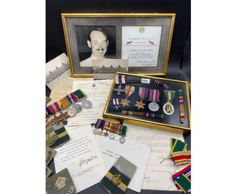 A group of medals to Major D S H REDDISH RAC including Military Cross ( dated 1947) Letters, postcard &amp; 4 framed medal + 