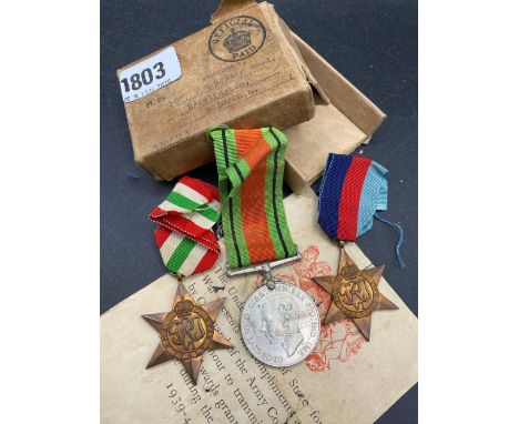 Three WWII medals the 49/55 Star &amp; Italian Star in box