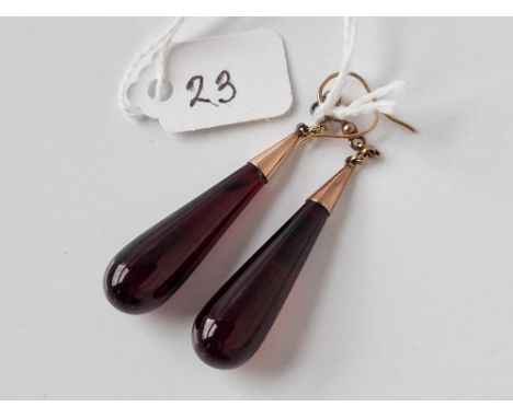 A pair of cherry amber drop earrings