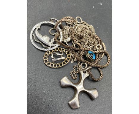 Five Large Silver Pendant Necklace