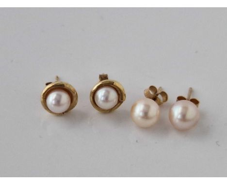 Two pairs of gold and pearl earrings