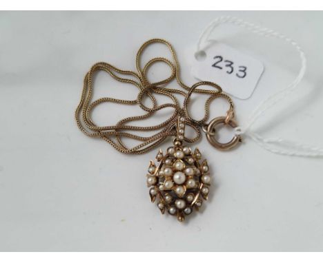 Antique 15ct half pearl set pendant on a 15ct snake link chain