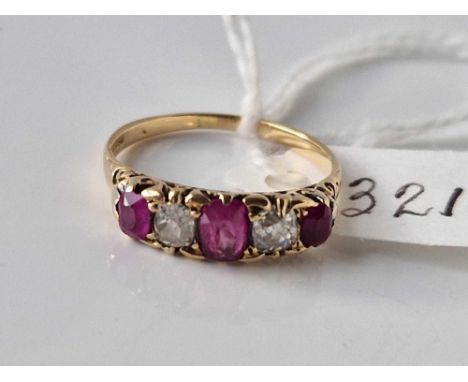 A RUBY AND DIAMOND RING 18CT GOLD SIZE O 2.9 GMS