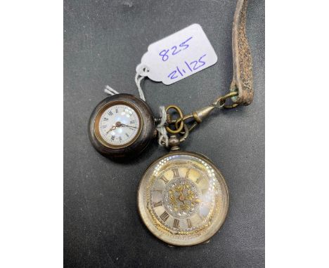 A silver fob watch and one other on leather strap